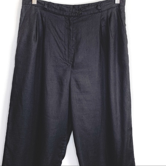 Lauren Ralph Lauren Black Linen Pleated Front High Rise Lined Trousers Pants 14 - Picture 2 of 16